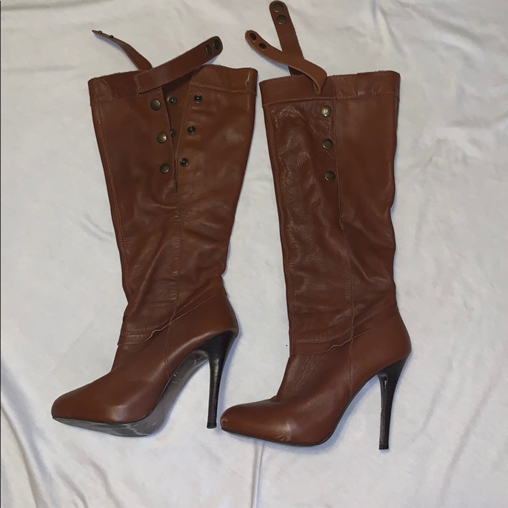 Steve Madden knee high brown heeled boots